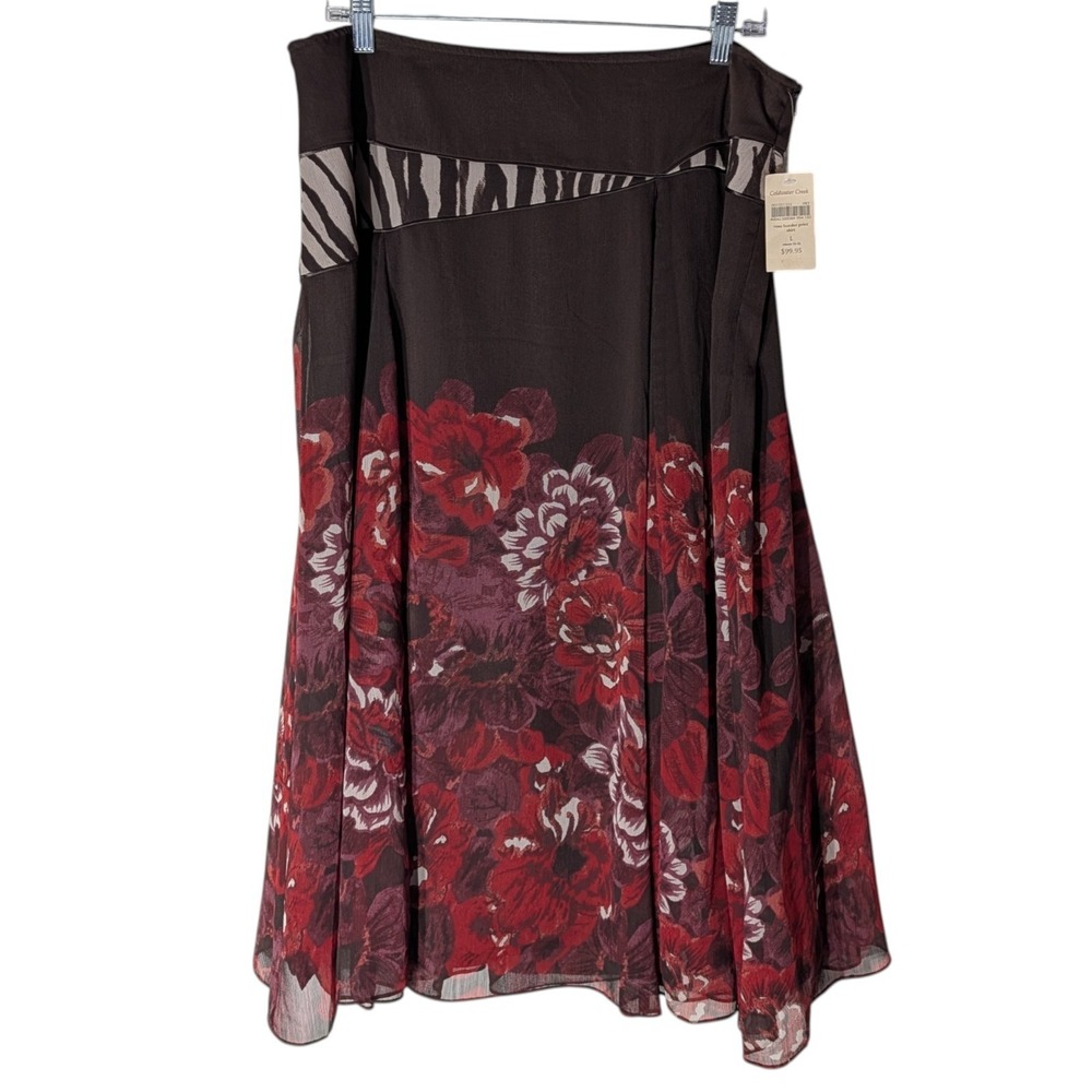 New Coldwater Creek Skirt Rose Border‎ Print Chiffon Gypsy Fairy Womens Large